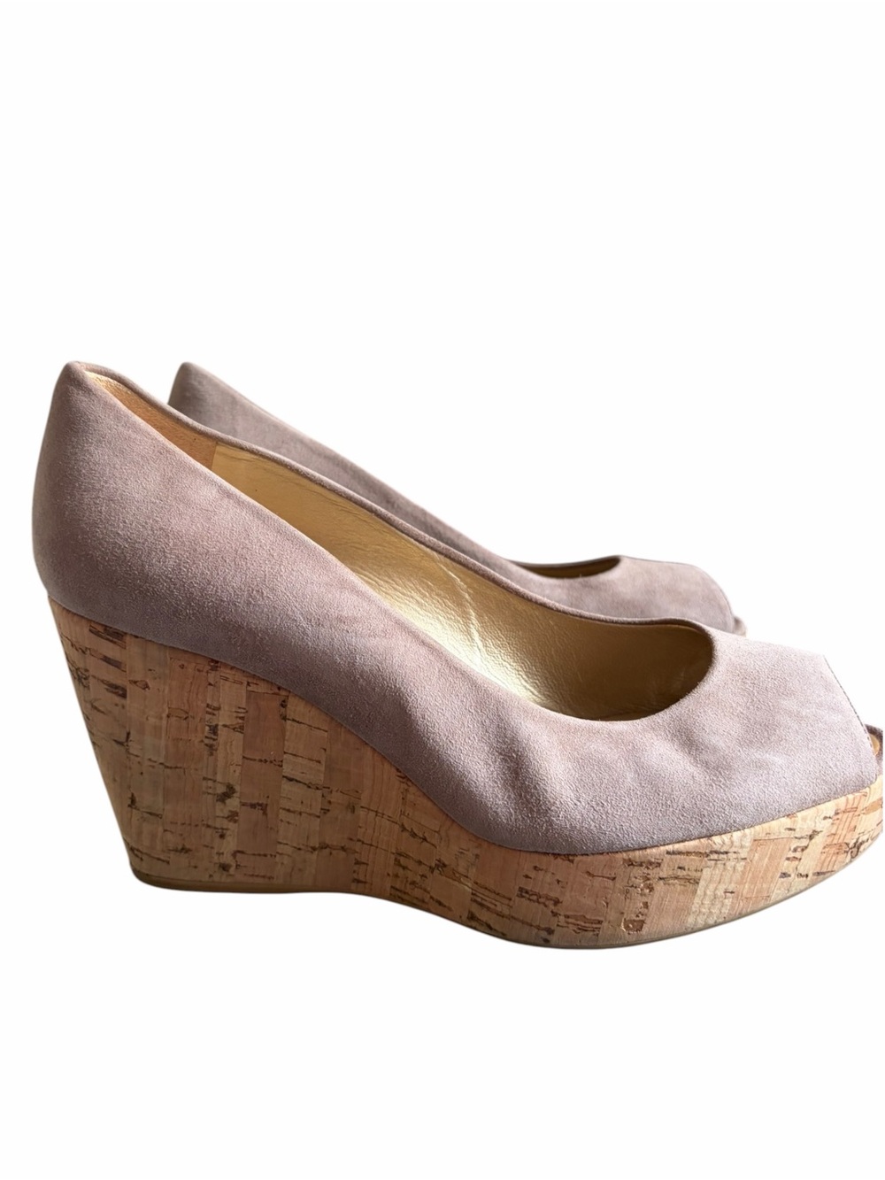 Stuart Weitzman Anna Peep Toe Wedge Tan Neutral 8.5 - Picture 3 of 11
